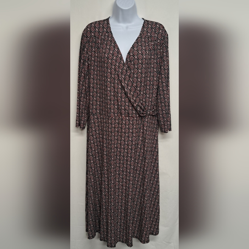 George Stretch XL Dress Slinky Stretch Knit Criss Cross Plunge V Neck Flowy